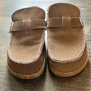 Women's Brown Suede Slip-On Clog Mules.